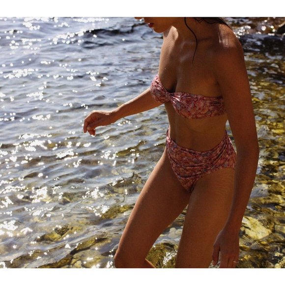 NWT DOEN Soleil Bikini Top Sea High Waist Bottom SET Rouge Tresors De La Mer - Picture 2 of 11